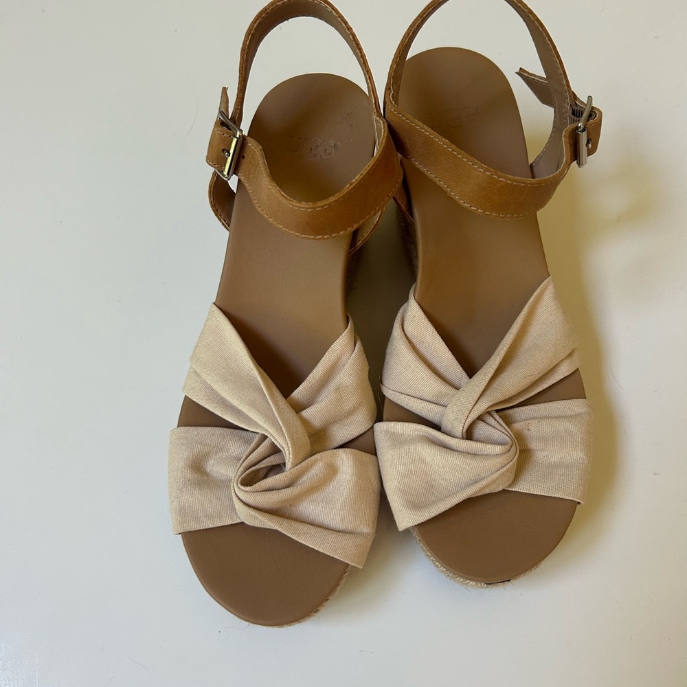 Ugg Womans Ivory cream Sandal Joslyn Cork Wedge Sandals Cream Size 7